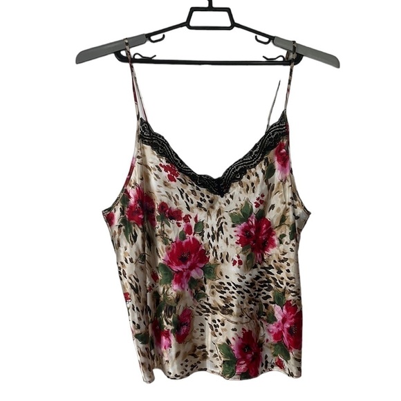 Linea Donatella Spaghetti Strap Cami Top Women's Plus 2X Pink Floral Animal - Picture 2 of 10